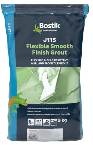 Bostik J115 Flexible Smooth Finish Tile Grout Graphite - 5kg - Mould-Resistant - Waterproof - Non-Slip - Suitable for Walls & Floors - Indoor/Outdoor Use