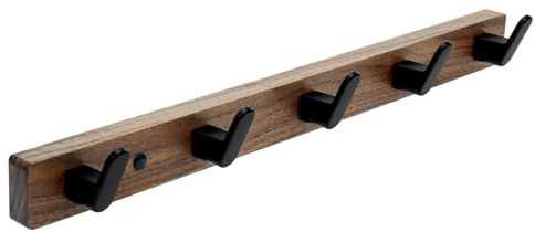 CAPRYSE Kleiderhaken Wand, Walnussholz Garderobenleiste mit 5 Aluminium-Haken, Schwere Garderobenhaken, Hakenleiste Garderobe zum Aufhängen von Jacken, Rucksäcken, Hüten, Hundeleinen und Handtüchern