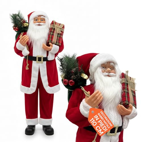 Avilia - Decoración navideña de Papá Noel de pie 60/110/120 cm con Vestido Rojo Tradicional y Detalles realistas, Listo para Usar para Decorar el hogar y Crear Magia Festiva (110 cm)