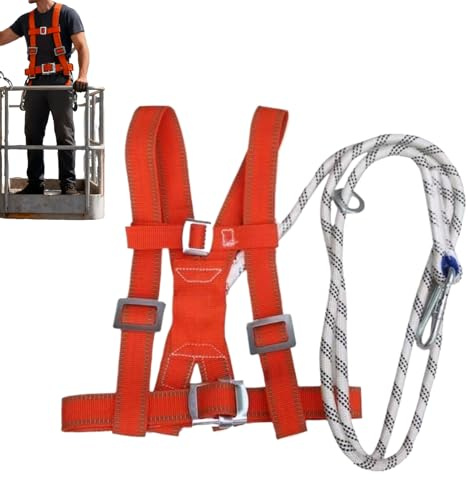 Kit Harnais Sécurité Avec Longe - Sangle Double Équipement Antichute, Ensemble Protection Chute Réglable | Corde Absorbeur Choc Pour Bâtiment Électricien, Travail Grimpe Nettoyeur Vitres Hommes