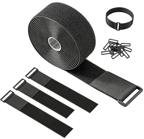 5m x 5cm Bridas Reutilizables con 15 Hebillas,Sujetacables Cintas Ajustables, Organizadores para Sujetar Cables de Ordenador, Herramientas,Negro