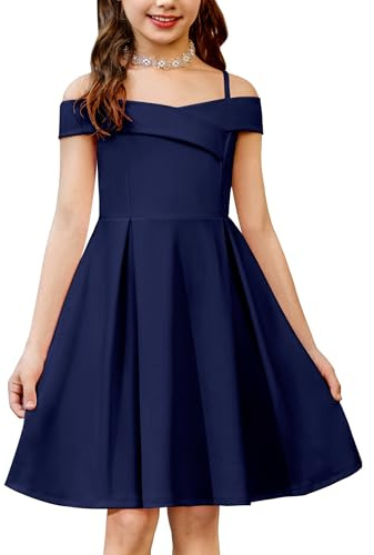 Arshiner Fille Robe Épaules Dénudées Bretelles Spaghetti Robes Enfant sans Manches d'été Robe Élégante Fête Robes pour Fille 5-14 Ans