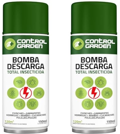 CONTROL GARDEN Insecticida Descarga Total 150 ML Interior y Exterior | Repelente Anti Insectos: Chinches, Ácaros, Hormigas, Arañas | Fungicida Larvicida Ovicida Bomba de Humo para Espacios 120 m2 (2)