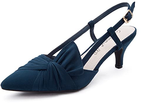 Greatonu Womens Blue Sweet Bowtie Sexy Pointed Closed Toe Comfortable Strappy Slingback Work Pumps Court Shoes Size 8 UK / 41 EU