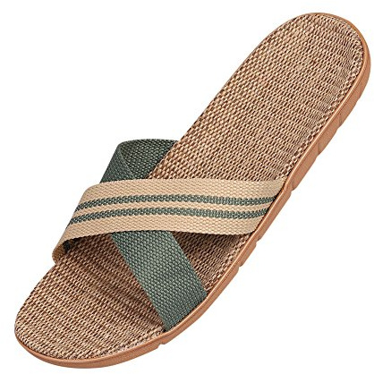 ITODA Unisex Non-Slip Linen Flip Flops Summer Couples Mule Sandals Home Open Toe Slippers Moisture Wicking Flax Sole Indoor Flats Shoes Slippers Breathable Floor Drag