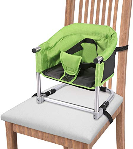 Toogel Sitzerhöhung Stuhl, Boostersitz Baby, Tragbarer Baby Hochstuhl Faltbar Kindersitz für Kinder 6-36 Monaten mit Sicherheitsgurt, 3 Höhen, Transporttasche für Zuhause und Unterwegs (Grün)