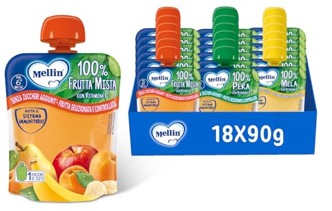 Mellin Merenda, Mix Gusti, Mela, Pera e Frutta Mista, 18x90g