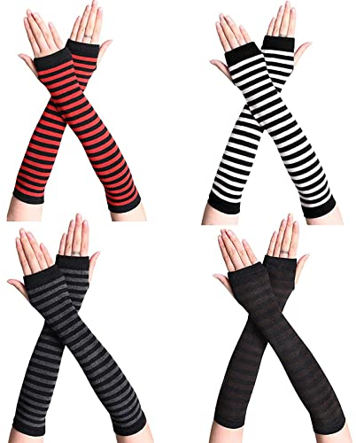 VUCDXOP 4 Paar Fingerlose Armstulpen Damen Armwärmer lange Stulpen Fingerlose Handschuhe Handwärmer mit Daumenloch lang Pulswärmer Warm weiche Handschuhe für Winter Herbst