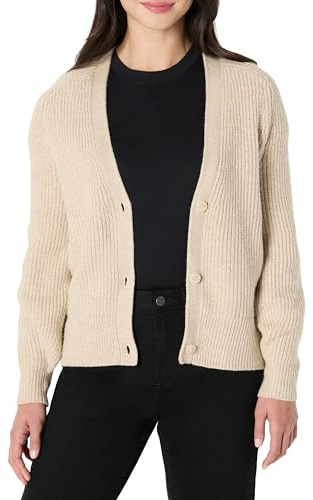 Amazon Essentials Cardigan Blouson a Coste Morbido al Tatto Donna, Beige, S