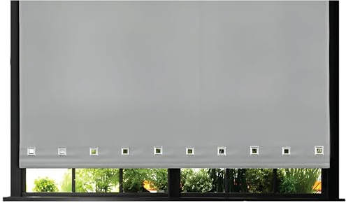 Funky Gadgets Roller Blinds Square Eyelet Light Filtering Roller Blind Daylight Trimmable Blinds Child Safe Easy Fit Metal Tube Home Office Window Blinds-Light Grey, W90 x L210cm