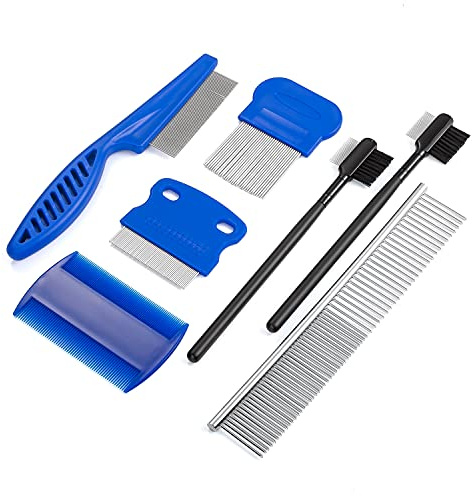 7 brosses détachant kit pour larmes de chien les yeux, peigne à puces double face à poux poussière de toilettage animaux de compagnie chats chiot caniche poils longs élimination la croûte et du mucus