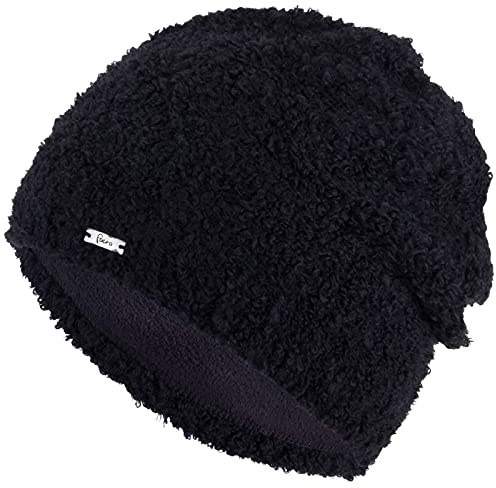 Faera weiche Mütze Damen Wintermütze gefüttert Grobstrick mit Fleece Futter Beanie Mütze Mädchen, Farbe:Schwarz