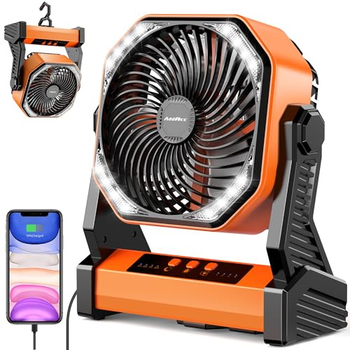 AddAcc Uppladdningsbar campingfläkt 20 000 mAh med 20,3 cm USB-LED-lykta för fiske, resor, matlagning