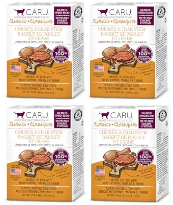 Caru - Classics Chicken & Crab Stew for Cats - Healthy Functional Wet Cat Food or Food Topper - Balanced Omega Blend - 5.5 oz Cartons - Pack of 4