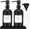 Glas Seifenspender Set,Gcstnn 500ml*2 Spülmittelspender Badezimmer Set mit Silikontablett und Trichter,Nachfüllbare Pumpspender,Shampoo Lotion Handseifenspender für Küche Bad Arbeitsplatte(Schwarz)