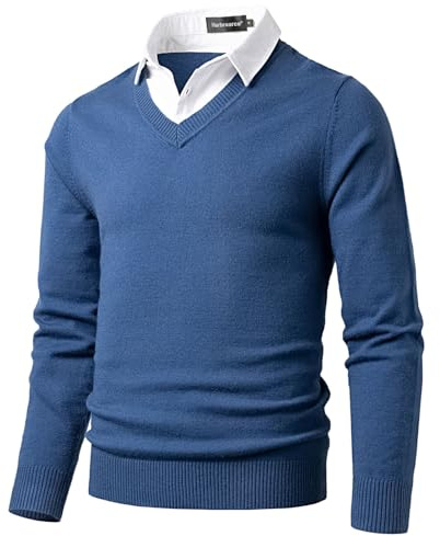Harbrosrce Pull Chemise Homme Chandail Pullover Pull col V Tricot Basique Classique Uni Sweaters
