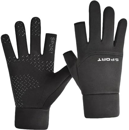 JISADER Gants d'hiver pour Hommes, Mitaines imperméables et antidérapantes, Gants Thermiques de Cyclisme pour Course à Pied, Marche, pêche, Conduite, Ski, Noir Montrer 2 Doigts, M.