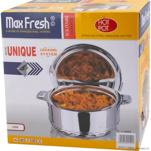 2.5 Litre Stainless Steel Hot Pot - Insulated, Special Locking Mechanism, Serving Occasion | Leak Proof & Airtight for Freshness | Round Food Warmer Buffet Server