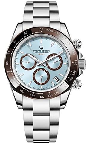 Pagani Design Orologio al Quarzo Classico Uomo Movimento Giappone VK63 Lunetta in Ceramica Acciaio Inox Impermeabile Business Sport Cronografo Data, Blu ghiaccio-pd1644
