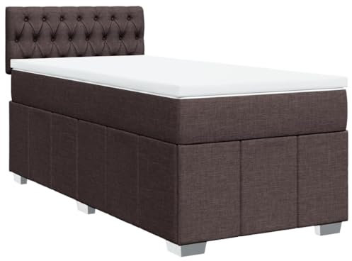 vidaXL Boxspringbett, Einzelbett mit LED Matratze Matratzenauflage, Bettgestell mit Lattenrost Kopfteil, Polsterbett Bett für Schlafzimmer, Dunkelbraun 90x190cm Stoff