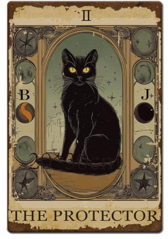 SUPERDANT Targa in Metallo con Gatto Nero Taroc Gatto Cartelli In Latta Vintage Poster Da Parete The Protector Segno di Metallo Retrò per Bar e Caffetteria 20x30 cm