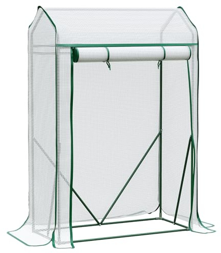 LARMNEE Invernadero para Jardín, Cobertizo Invernadero de PE, 100 x 50 x 150 cm, con Puerta Enrollable, Protección UV, Caseta para Tomates, Verduras, Frutas, Flores, Blanco EWT16GH02