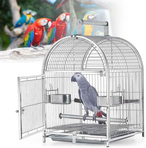 Fågelbur, papegojburar för stora fåglar, Carrier Papegoja Bird Cage Rostfritt stål Andningsbar resebur, Papegojparakitbur Smidesjärnsfågel