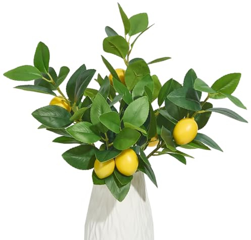 Vicrol 3 PCS Artificial Lemon Branches for Vase 18 Inch Fake Lemons Fruit Picks Faux Lemons Tree Decor Realistic