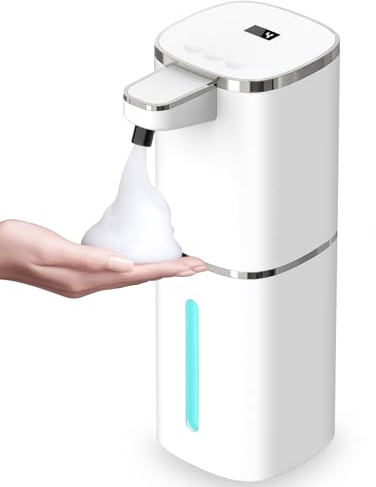 Automatic Soap Dispenser Touchless Foaming Soap Dispenser 400ml Rechargeable Dispenser Electric Wall Mounted 9 Levels Adjustable, IPX5 Waterproof, Digital Display for Bathroom Kitchen