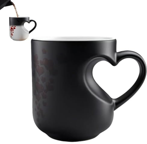 Hjärtformad färgskiftande magisk keramisk mugg, hjärtformat handtag keramisk kaffekopp för alla hjärtans dag, romantisk gåva, som avslöjar designen när den är fylld med varm dryck (1 st)