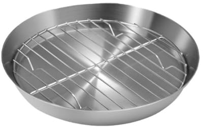 Whychstore Bandeja redonda de acero inoxidable para hornear, bandeja de pavo asado con estante de refrigeración integrado, apto para lavavajillas, para cocina, barbacoa y pastel