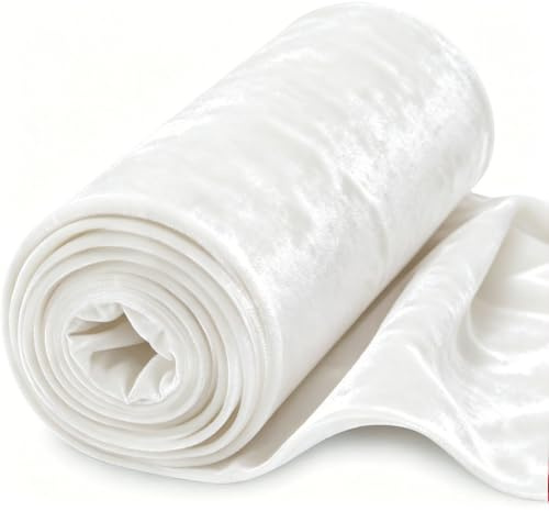 Pannesamt tyg 2m x 155cm för sömnad INTE metervara glänsande stretch sammet för gardiner, scenkostymer, aftonkläder, inredningsartiklar, bordsdukar och dekorativa tyger (Vit)