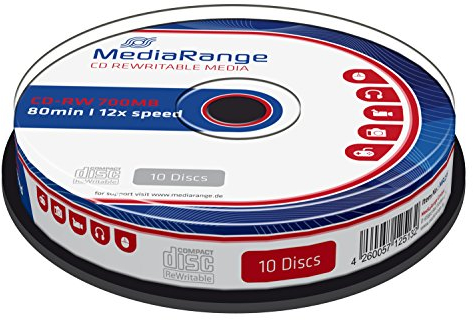 MediaRange CD-RW 700MB|80min 12-fache Schreibgeschwindigkeit, wiederbeschreibbar, 10er Cakebox