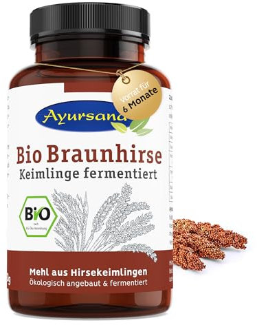 Ayursana Bio Braunhirse Keimlinge 300g – Glutenfreies Hirsemehl reich an Silicium – Bio Braunhirse gemahlen, ideal für vollwertige Ernährung - Supplement für Haut, Haare, Nägel, Gelenke & Knochen
