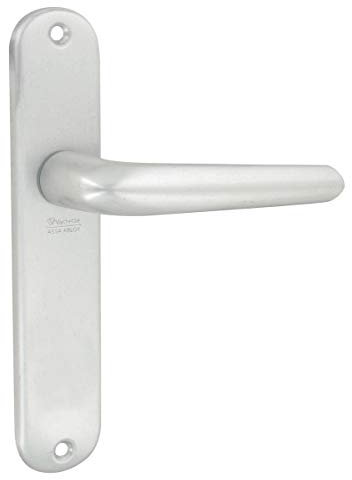 Vachette Set de Poignée de Porte sur Petite Plaque MONDIAL - Version Clé I pour Porte d’Entrée - Entraxe 165 mm - Système de Pose Facile - Garantie 10 ans - en Aluminium Résistant - Finition Argent