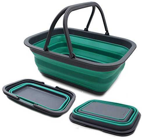 SAMMART 9,2 l Faltbare Wanne mit Griff – tragbarer Picknickkorb für den Außenbereich – Faltbare Einkaufstasche – platzsparender Aufbewahrungsbehälter (Türkis/Grau)