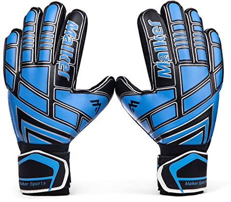 Malker Torwarthandschuhe Fußball Handschuhe für Erwachsene und Jugend Kinder mit Fingerschutz, Stärken Grip， rutschfeste，Ausrüstung Verhindert von Verletzungen(Größe 7 Blau/Schwarz)