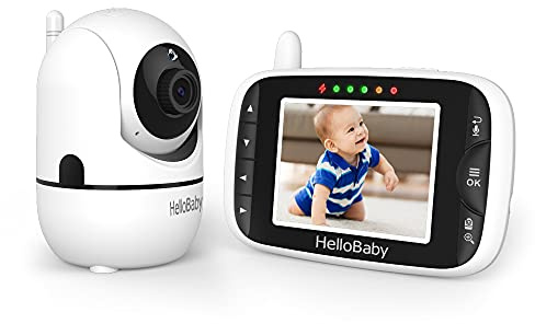 HelloBaby Baby Monitor,Upgrade Baby Monitor with Camera and Night Vision,No Wifi,355°/120° Remote Pan Tilt Camera 2x Zoom, ECO Mode,2-way talk,Up to 1000ft,Temperature