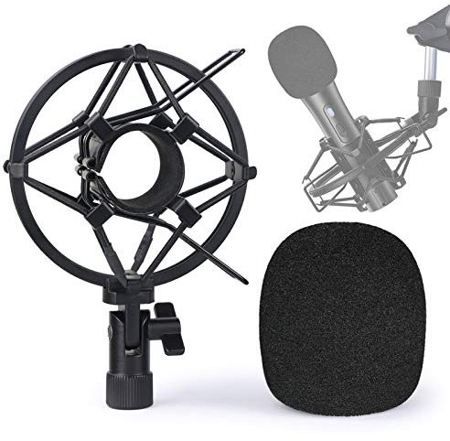SUNMON ATR2100x-USB Mic Shock Mount Holder with Foam Windscreen for Absorbe Vibration and Noise, Pop Filter Suitable for ATR2100x-USB, ATR2100-USB Dynamic Microphone