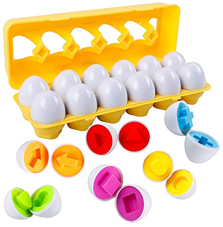 HVDHYY Œufs Assortis Plastique Formes et Couleurs Montessori Jouet Reconnaissance Appariement 12pcs Puzzle Éducatifs Jouets d'anniversaire Cadeau de Noël/Fin d'études/Maternelle/Journée des Enfants