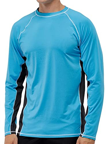 Arcweg Rashguard Homme Manches Longues M-3XL T-Shirt Anti-UV UPF 50+ Sechage Rapide Léger pour Surf Natation Plongée Plage (Bleu Clair et Gris, L)