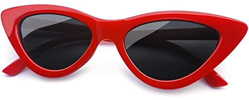 Joopin Occhiali da Sole Donna Occhi di Gatto Polarizzati Protezione UV Vintage Cat Eye Triangolari Sunglasses Occhiali da Sole a Punta (Rossi Neri)