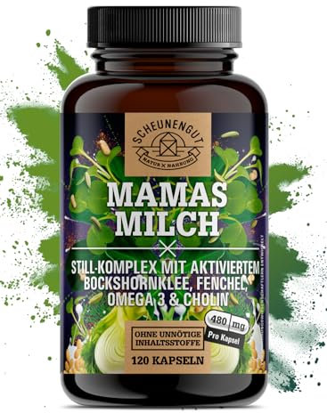 MAMASMILCH® Bockshornklee Kapseln -WICHTIG: Entwickelt für stillende Mütter mit Bockshornklee, Omega 3, Cholin, Eisen, Fenchel, Folsäure und mehr I LAB geprüft -DE- SCHEUNENGUT®