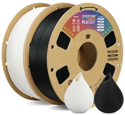 OVERTURE PLA Filament 1.75mm PLA 3D Printer Filament, 2kg Cardboard Spool (4.4lbs), Dimensional Accuracy +/- 0.02mm, Fit Most FDM Printer(Black*1+White*1)