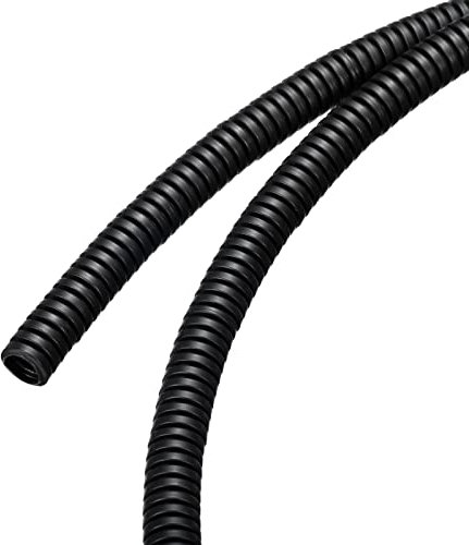 Rebower Corrugated Conduit Heat Resistant Split Wire Flexible Cover, for [Office Cord Protector, Electrical Cable] - 25/64 Inch x 1/4 Inch x 8.2 Feet Black