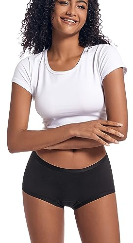 Goat Union Organic Cotton Boyleg Period Underwear for Women & Teens - Moderate Absorbency Period Panty Black, Size S, Pack of 1