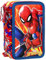 Clondo Jungen 3-Fach Federmäppchen für Spiderman Fan – 44-teilig, komplett gefüllt – mit Schere, Filzstifte, Buntstiften 3.0 – Rot und Blau – ideal für Schule & als Geschenk