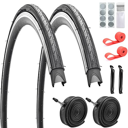 SIMEIQI 700 x 23C Rennrad-Reifen, 2 Schläuche, 2 Hebel, 2 Felgenstreifen und 8 Stück Gluless Patches Kit City-Fahrradreifen (700 x 23)