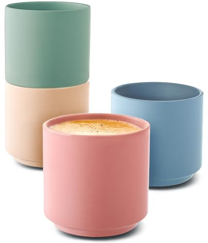 Cosumy Tazas de Café Espresso - Juego de 4 Tazas de Cerámica Pastel - Diseño Minimalista & Apilable - Resistentes al Calor - Paredes Gruesas - Aptas para Lavavajillas - 80 ml