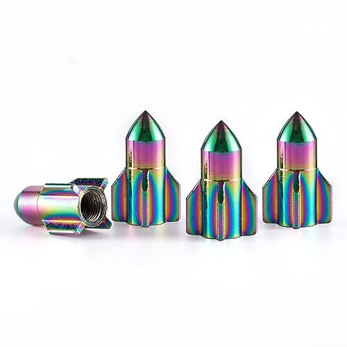 Lot de 4 capuchons de valve de pneu de voiture, 4 capuchons de valve de pneu en forme de fusée, en alliage d'aluminium, couvre-tiges universels pour voitures, camions, motos, SUV et vélos (coloré)
